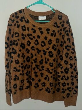 Old Navy Women’s XXL Brown Black Leopard Animal Print Crewneck Sweater